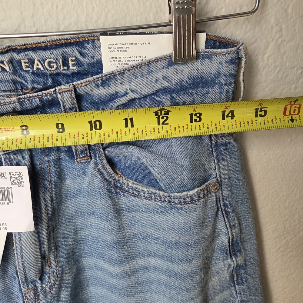 American Eagle Dreamy Drape Super High-Rise Sz 2 Ultra Wide Leg Jeans  Long Blue - Picture 13 of 15